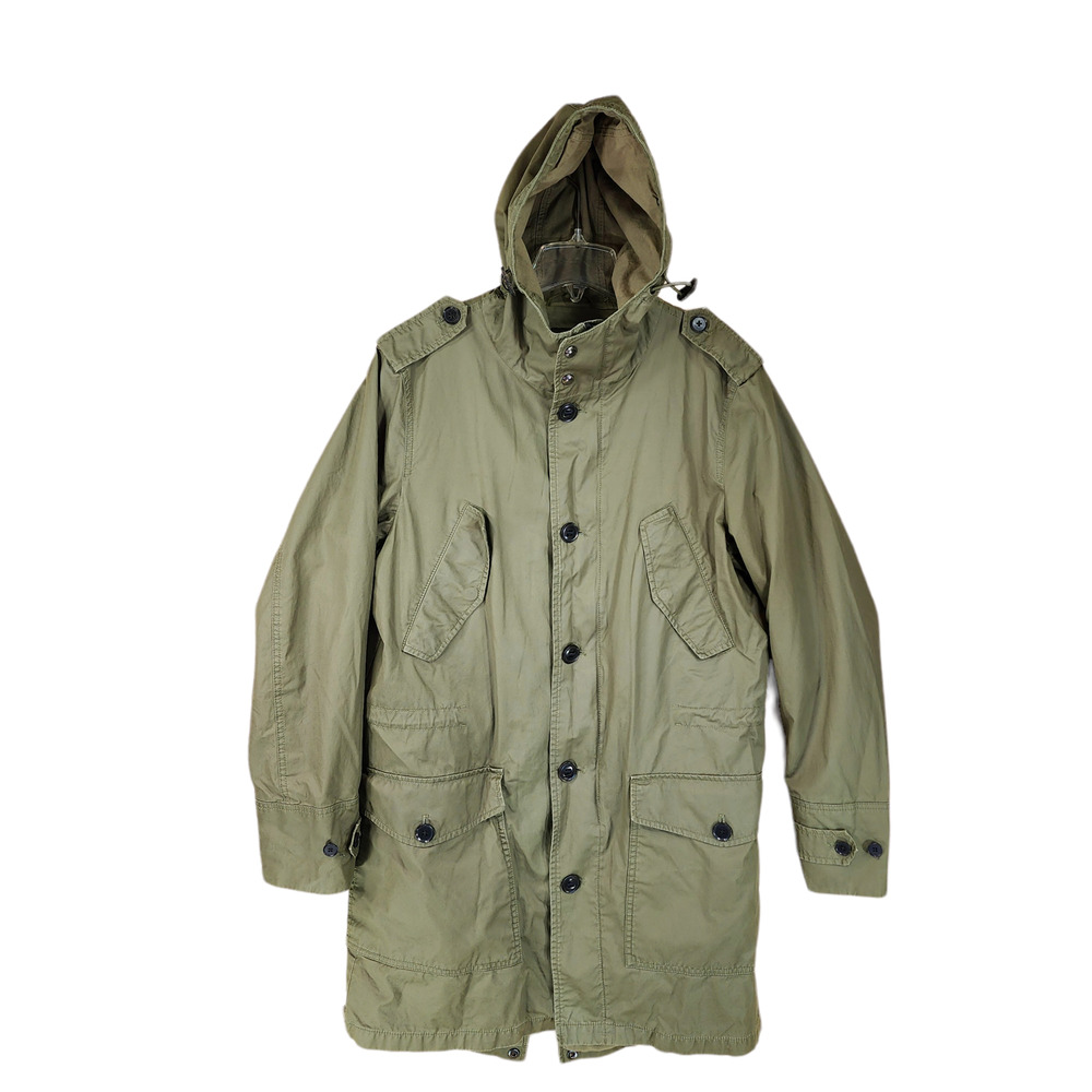 Banana Republic Chore Coat Women M Army Green Lined Hood Pockets Double Zip